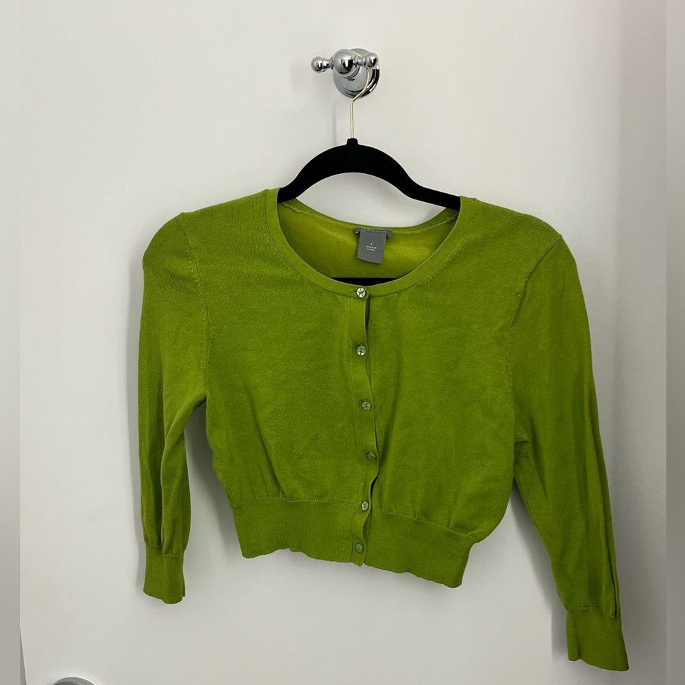 Ann Taylor Cropped Short Sleeve Button Up Cardigan Sweater
